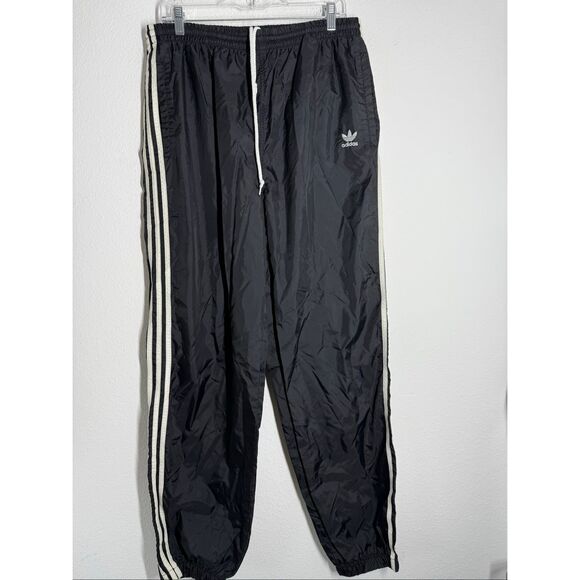 Vintage Y2K Adidas Wide Leg Black White 3 Stripe Trackpants Men's Sz L See Notes - Picture 1 of 12